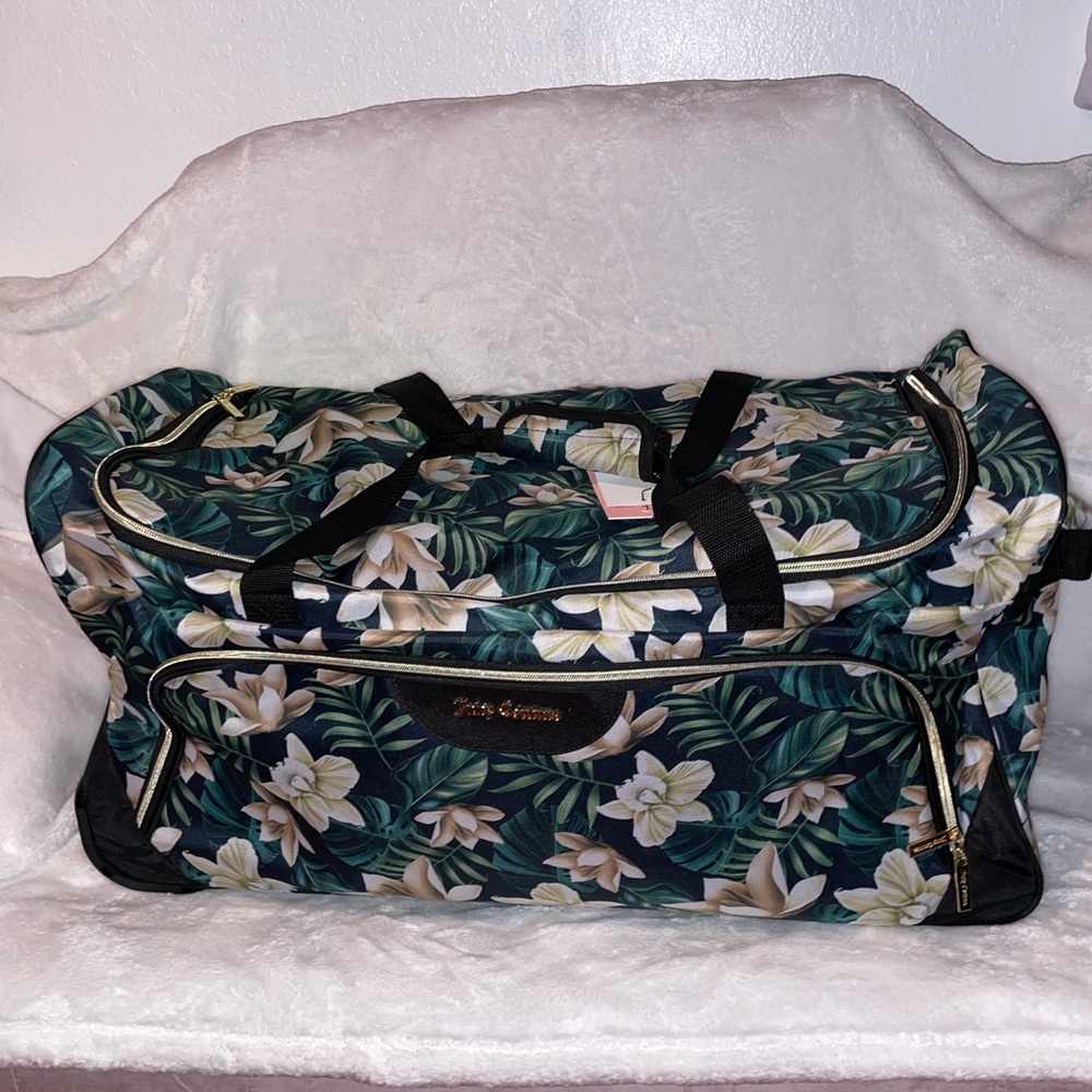 JUICY COUTURE  XL TROPICAL FLOWER TRAVEL LUGGAGE DUFFLE WHEELS & HANDLE NWT $200